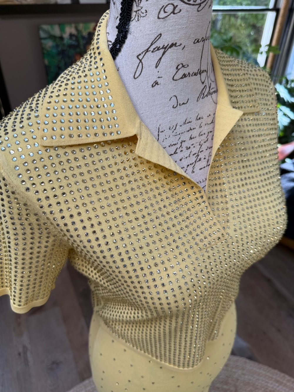 Sandro Two-Piece Knit Studded Polo and Midi Skirt Set in Light Yellow - Picture 12 of 17